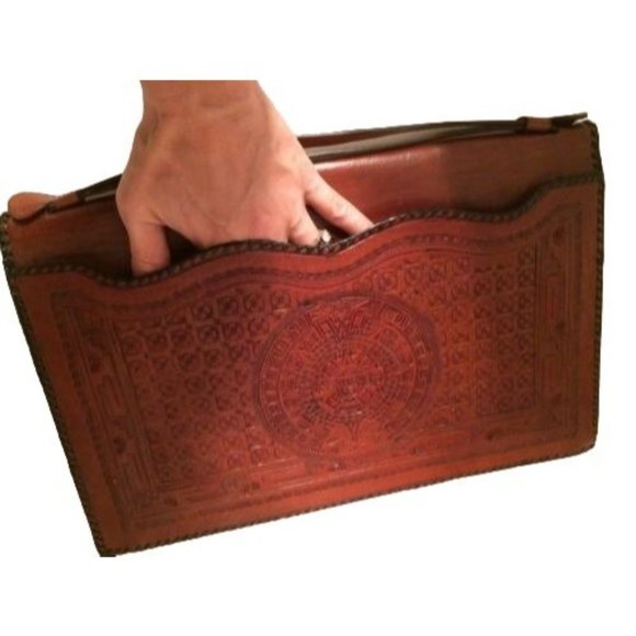 Vintage Bohemian Floral Etched Large Leather Clutch Bag - Picture 5 of 11